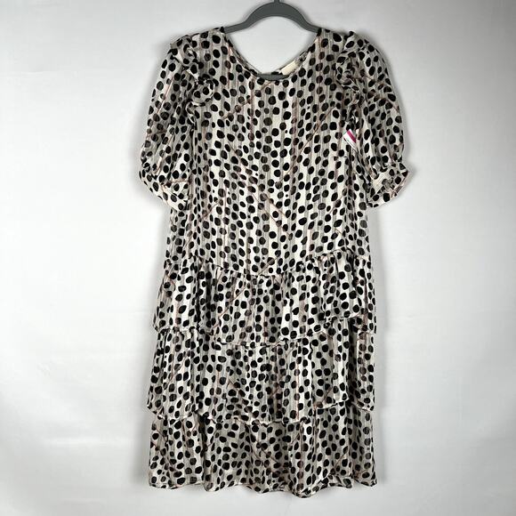 everleigh Dresses & Skirts - Everleigh NWOT Women M Sheer Metallic Yarn Tiered Knee Lenght Dress Polka Dots